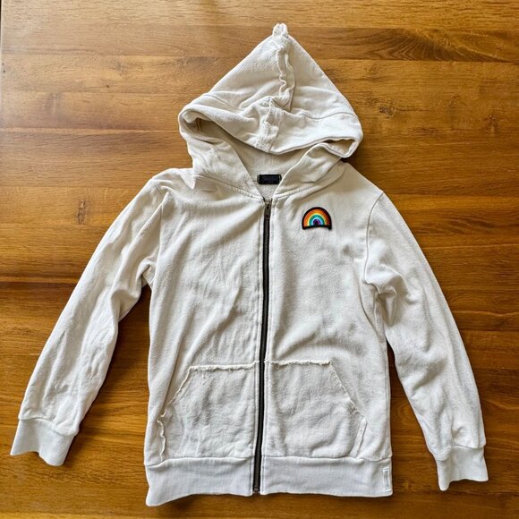 WEE MONSTER Rainbow Love Hoodie Girls 10 Retro Boho Velvet Patch Made In USA - Picture 2 of 9